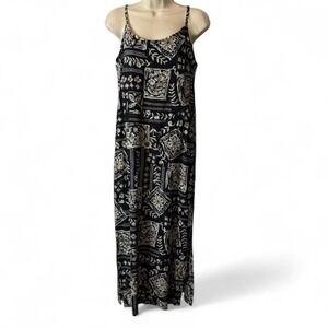 Vintage 90s DPS New York Black & White Block Print Boho Maxi Dress, Women's Sz S